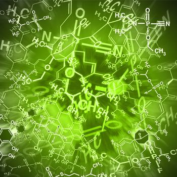 Image of chemical technology abstract background. Science wallpaper with school chemistry formulas and structures.