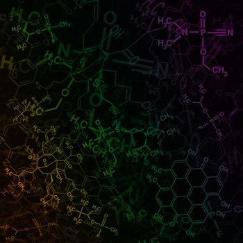 Image of chemical technology abstract background. Science wallpaper with school chemistry formulas and structures.