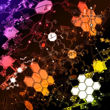 Image of chemical technology abstract background. Science wallpaper with school chemistry formulas and structures.