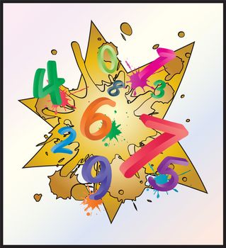 Image of colorful math background with cartoon numbers, digits. Funny and cheerfull illustration for children isolated on white background.