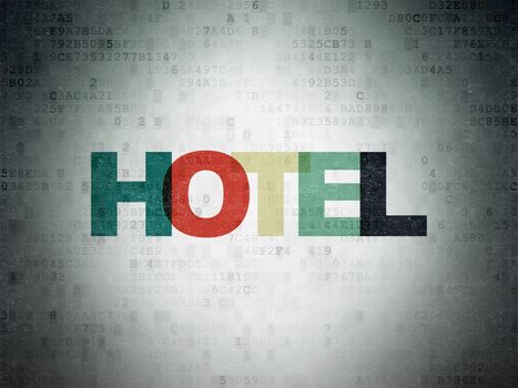 Tourism concept: Painted multicolor text Hotel on Digital Data Paper background