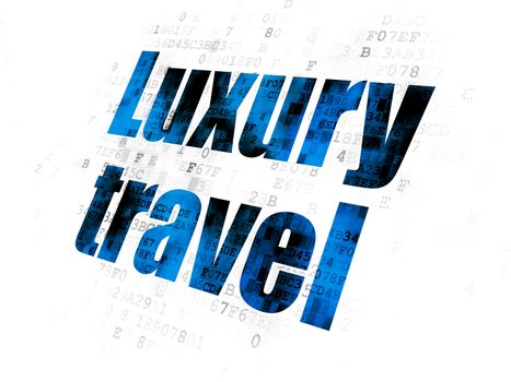 Tourism concept: Pixelated blue text Luxury Travel on Digital background