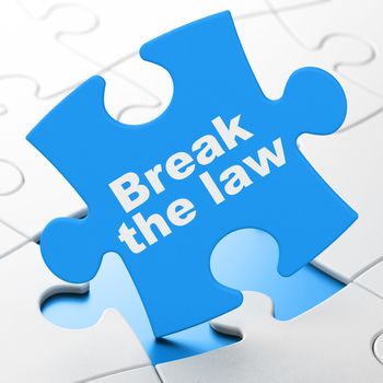 Law concept: Break The Law on Blue puzzle pieces background, 3D rendering