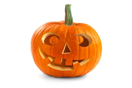 Halloween pumpkin isolated on a white background. Scary Jack O'Lantern face.