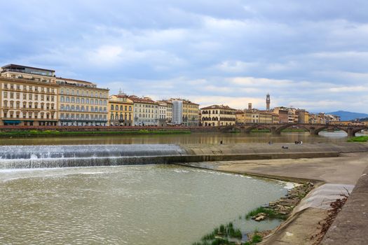 A view of Florence from a bridge over Arno river, Italian panorama, Italy