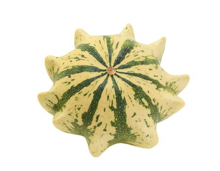 Cream and green striped ornamental gourd, Crown of Thorns, isolated on a white background