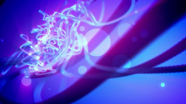 Extraterrestial looking 3d rendering of some noodle looking creature from white curvy tubes with spheres of light blue color which impress with some enigmatic feeling. 