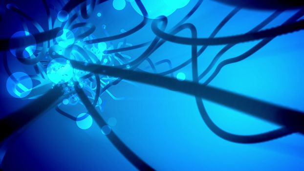 Exciting 3d illustration of abstract fantasy strokes and smears looking like several differently formed twisted spirals in the blue-violet background