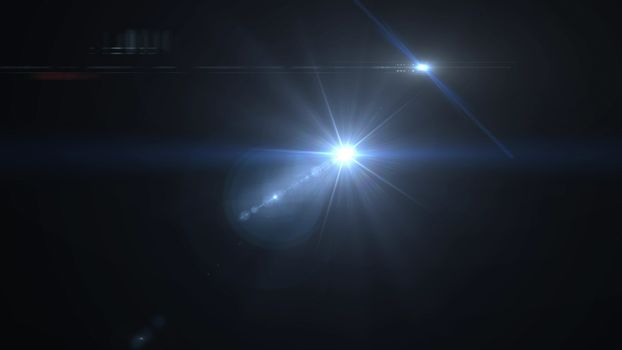Original 3d rendering of one big and one small spotlights shimmering brightly with white rays in the black background. They encourage to keep on seeking your raison d`etre  in this unfriendly  life.