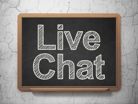 Web development concept: text Live Chat on Black chalkboard on grunge wall background, 3D rendering