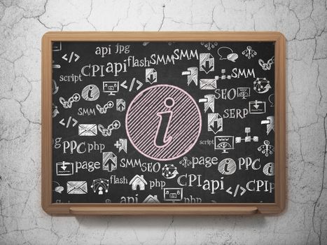 Web development concept: Chalk Pink Information icon on School board background with  Hand Drawn Site Development Icons, 3D Rendering