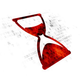 Time concept: Pixelated red Hourglass icon on Digital background