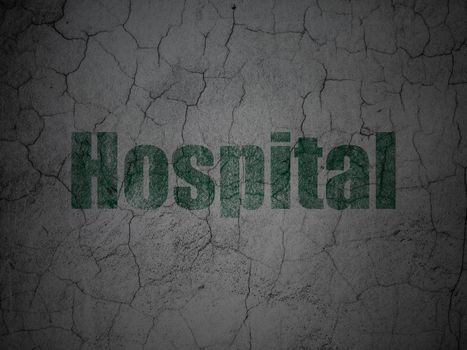 Medicine concept: Green Hospital on grunge textured concrete wall background