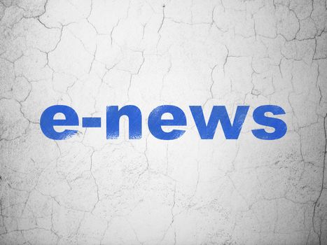 News concept: Blue E-news on textured concrete wall background