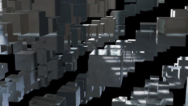 Abstract background with chaotic cubes. 3d rendering.