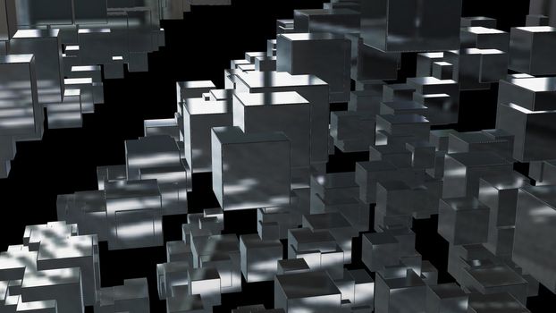 Abstract background with chaotic cubes. 3d rendering.