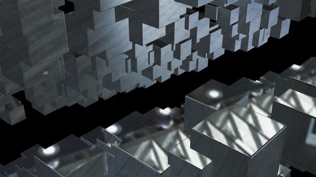Abstract background with chaotic cubes. 3d rendering.