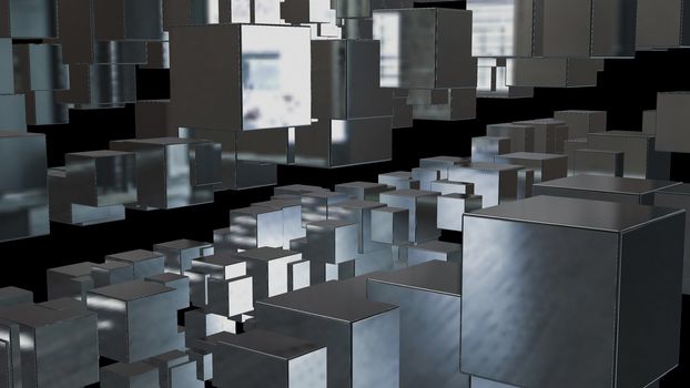 Abstract background with chaotic cubes. 3d rendering.