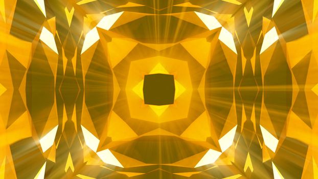 Kaleidoscope gold jewelry pattern background. 3d rendering.