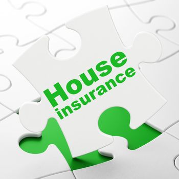 Insurance concept: House Insurance on White puzzle pieces background, 3D rendering