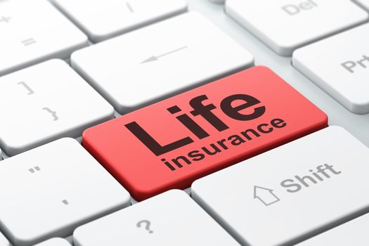 Insurance concept: computer keyboard with word Life Insurance, selected focus on enter button background, 3D rendering