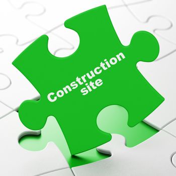 Construction concept: Construction Site on Green puzzle pieces background, 3D rendering