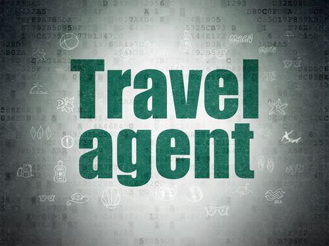 Tourism concept: Painted green text Travel Agent on Digital Data Paper background with  Hand Drawn Vacation Icons