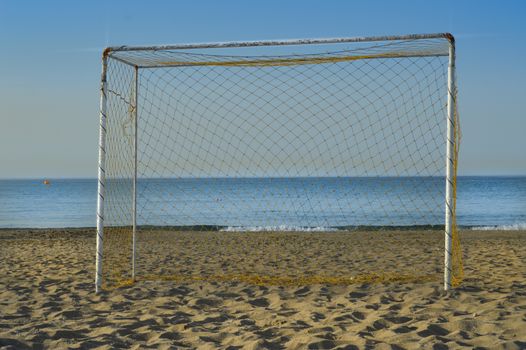 Goal of football on the sand of Amoudara beach in Crete