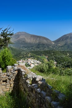 View of the green countryside of the island of Crete in Greece