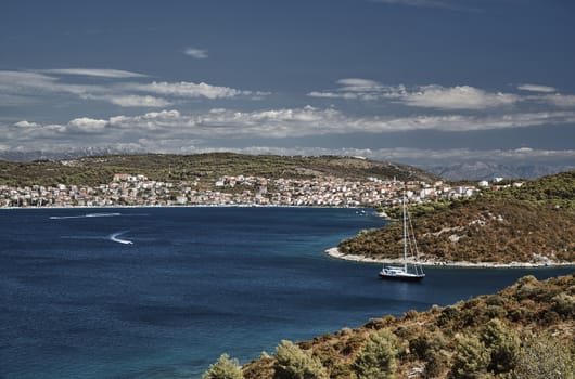 Sailboat in the bay near Trogir, Croatia