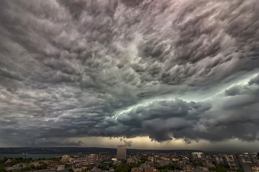 exciting stormy clouds over the city