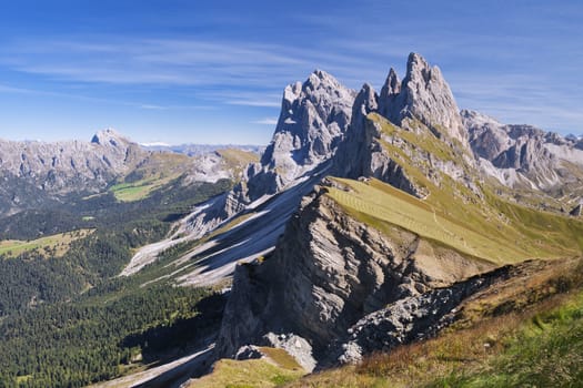 Seceda mountain on a sunny day, Dolomites, Italy