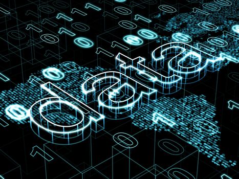 Information technology concept: word Data on digital world map background with binary code, 3d render