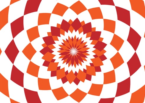 Abstract background design texture with red and orange rounded twirl chequered elements. Creative fabric pattern with shapes of small rhombus. Simple soft graphic images for wallpaper or web.