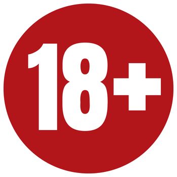 Limit age icon on red background. Icons age limit from 18, flat illustration.
