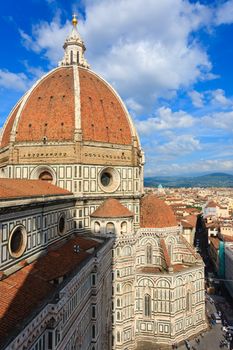 Florence Cathedral from Giotto's bell tower, Italian panorama.