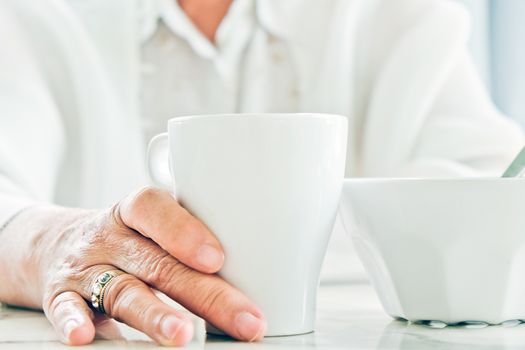 part of senior woman with breakfast, Senior healthy eating