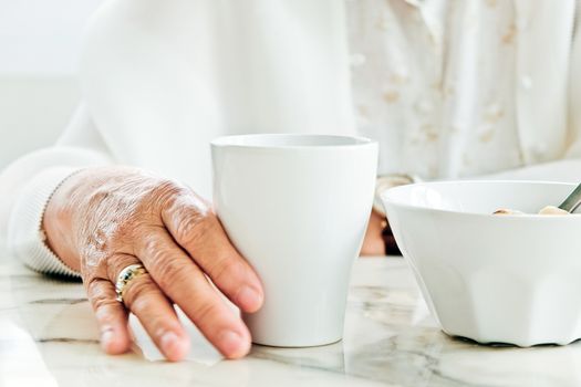 part of senior woman with breakfast, Senior healthy eating