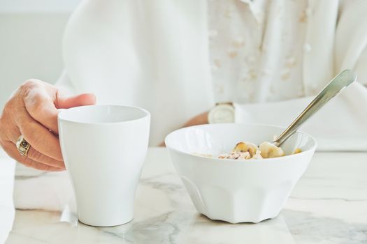 part of senior woman with breakfast, Senior healthy eating