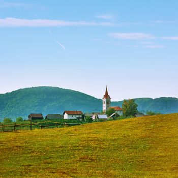 Small Village with Church Building in Slovenia