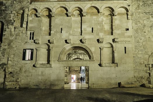 The stone gate of the Diocletian palace in the city of Split in Croatia