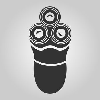 Flat trendy dark icon with electric man shaver isolated from gray background. Woman trimmer for shaving. Classic safety razor.