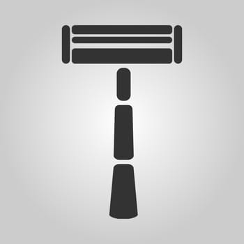 Flat trendy dark icon with electric man shaver isolated from gray background. Woman trimmer for shaving. Classic safety razor.