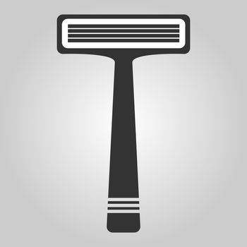 Flat trendy dark icon with electric man shaver isolated from gray background. Woman trimmer for shaving. Classic safety razor.