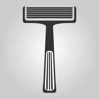 Flat trendy dark icon with electric man shaver isolated from gray background. Woman trimmer for shaving. Classic safety razor.