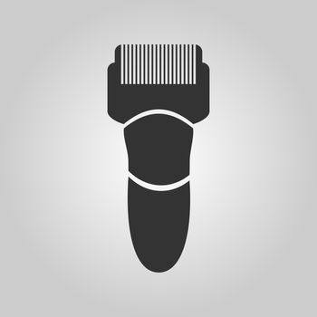 Flat trendy dark icon with electric man shaver isolated from gray background. Woman trimmer for shaving. Classic safety razor.
