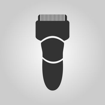 Flat trendy dark icon with electric man shaver isolated from gray background. Woman trimmer for shaving. Classic safety razor.