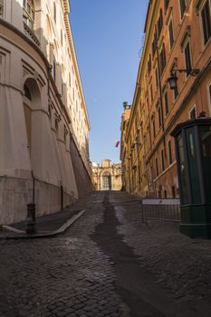 An empty paved street in Rome, Italy.