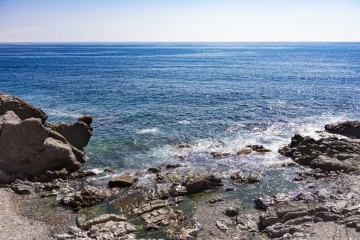 rocky coast of Nervi in Genoa in Liguria