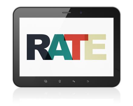 Banking concept: Tablet Computer with Painted multicolor text Rate on display, 3D rendering